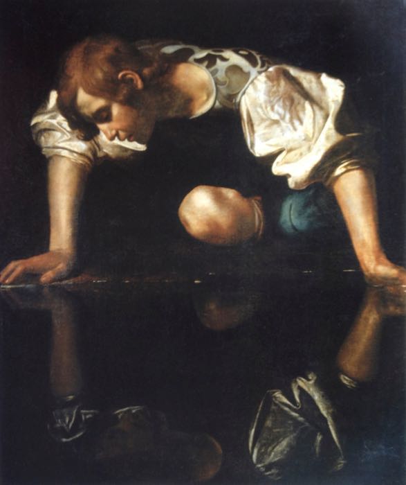 “Narciso”, (1597-1599), 110 × 92 cm, Galleria Nazionale d'Arte Antica, Roma”

Passi di: Antonino Saggio. “Lo Strumento di Caravaggio”. ITools, 2012. iBooks. https://books.apple.com/it/book/lo-strumento-di-caravaggio/id583813135