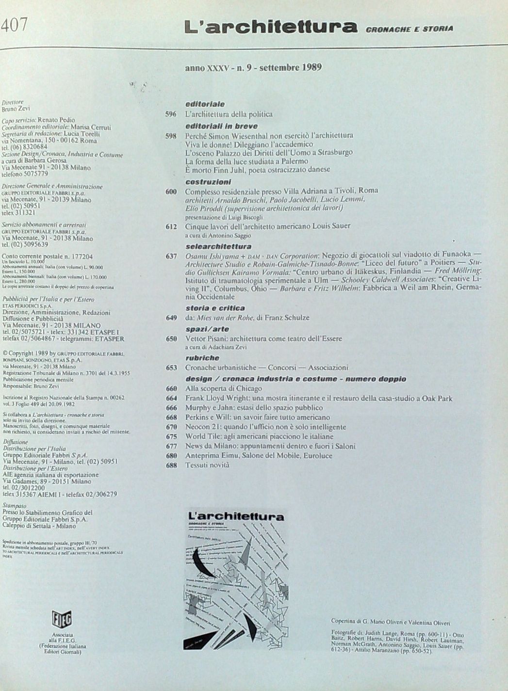 Antonino Saggio, Louis Sauer, L'architettura #407 9/1989