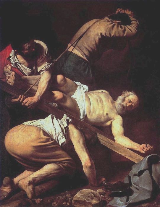 ￼
“Crocifissione di San Pietro”, (1600-1601) 230 × 175 cm, Chiesa di Santa Maria del Popolo, Cappella Cerasi, Roma.